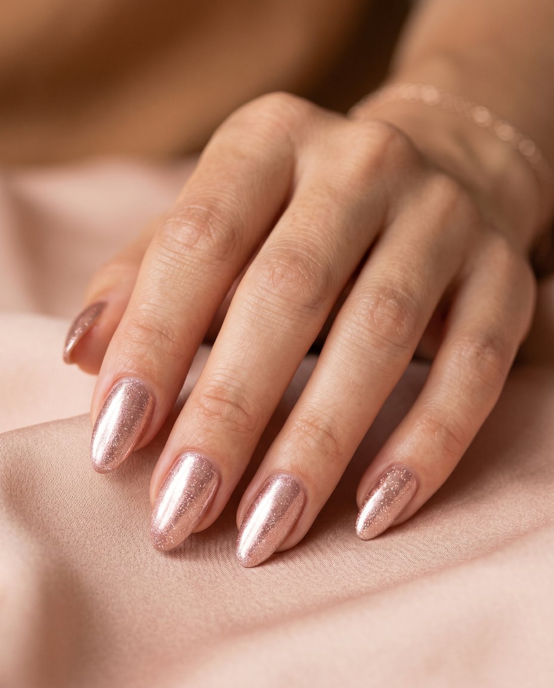 Elegante nagels met rose-gold chrome finish